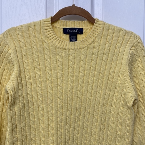 Denim & Co. Cable Knit Sweater Yellow Medium - Picture 2 of 8
